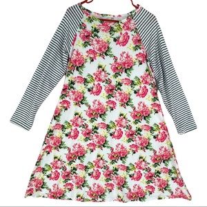 Juling Women’s Stripe Long Sleeve Floral Flare Midi Dress Size M